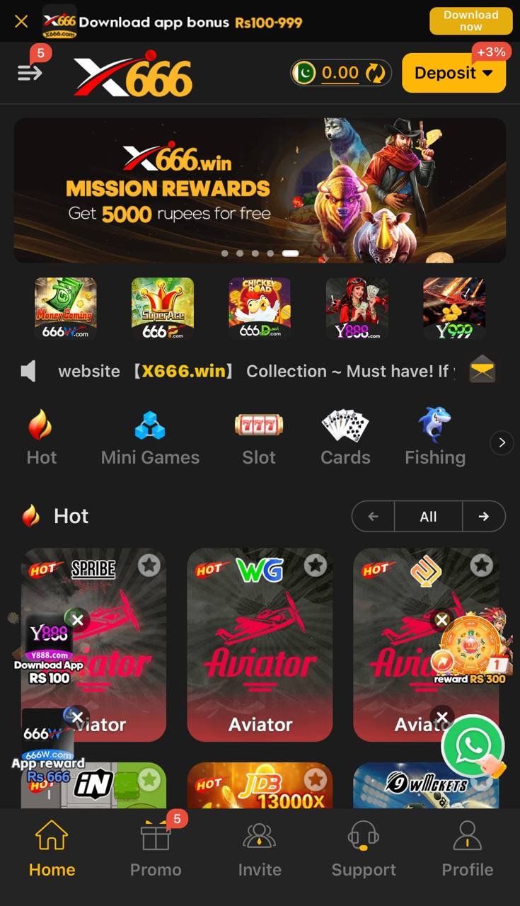 x666 app home screen preview showing the latest x666 game lobby