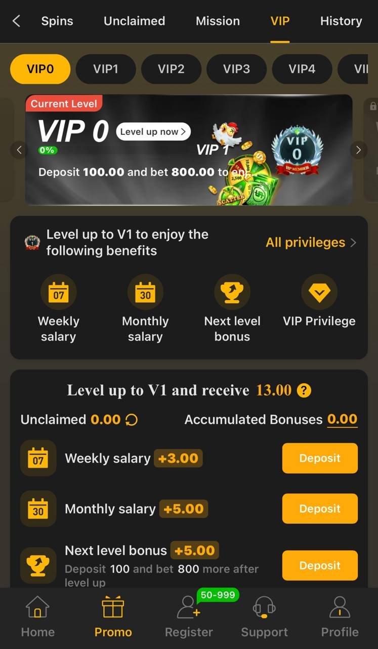 x666 VIP levels and rewards screen